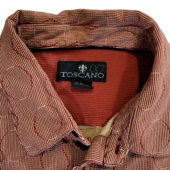 Toscano button up shirt mens size XL short sleeve Geometric pattern light weight - Picture 2 of 5